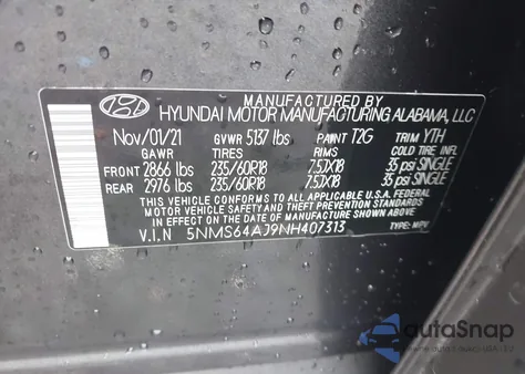 2022 Hyundai Santa Fe Sel из США, поврежденный, VIN 5NMS64AJ9NH407313